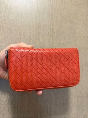 Authentic Bottega Veneta Orange Zip-Around Wallet